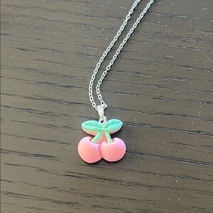 Pink and Green Cherry Pendant Necklace